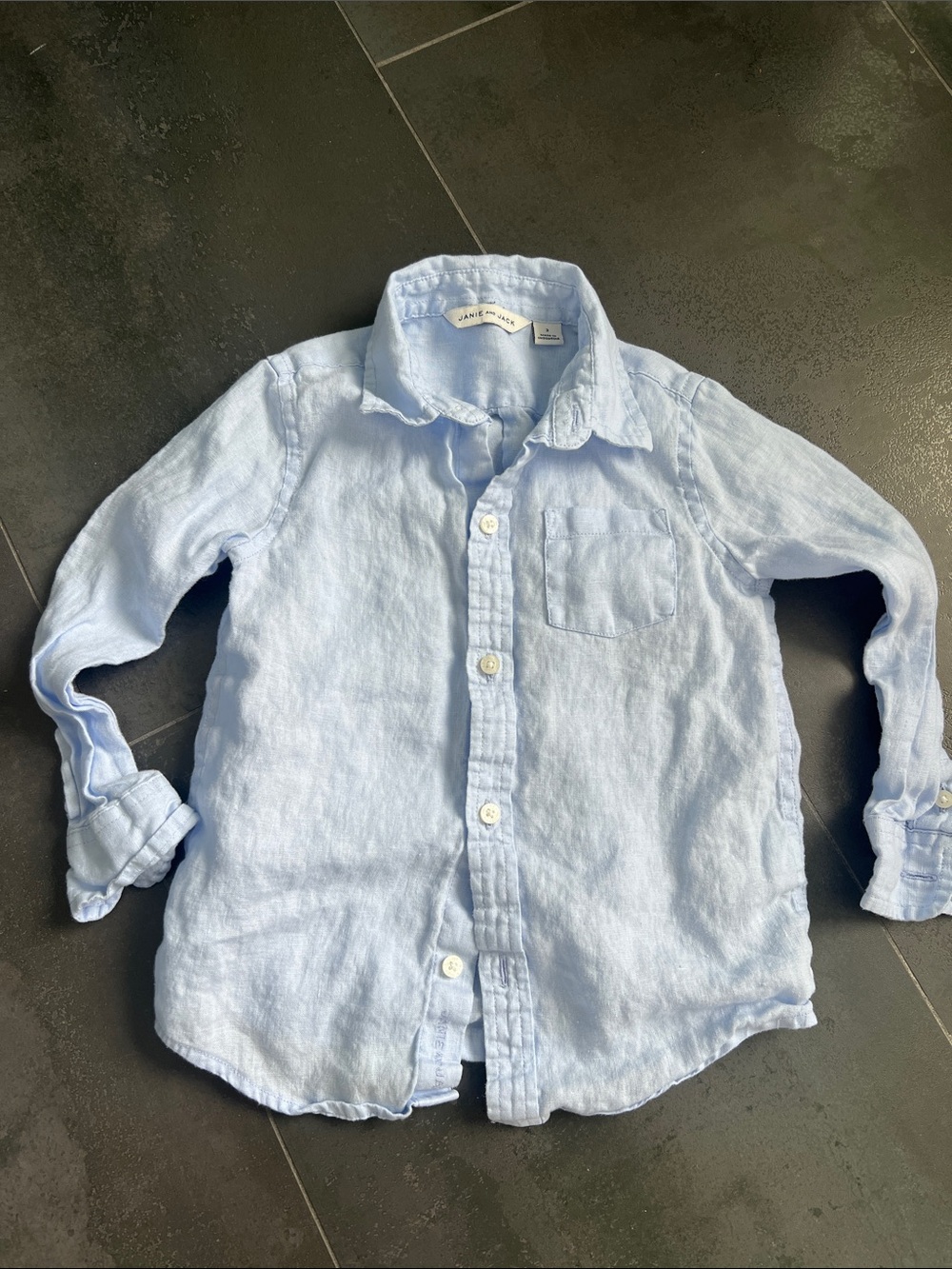 Janie and Jack Blue Button-Down Linen Shirt, Size 3